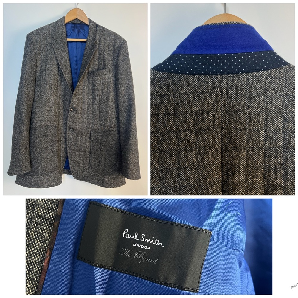Paul Smith London “The Byard” Wool Blazer Gray Texture‎ Check Made in Italy 44R